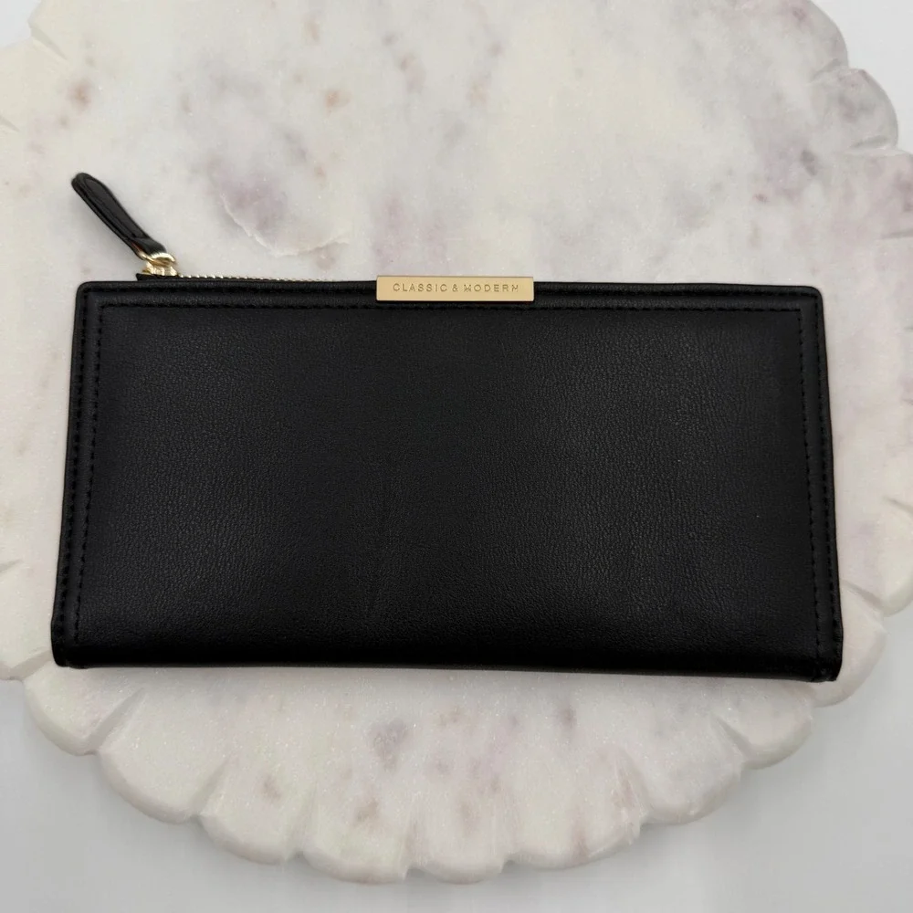 Tailian Black Blush Pink Slim Bifold Wallet Gold Classic & Modern Logo